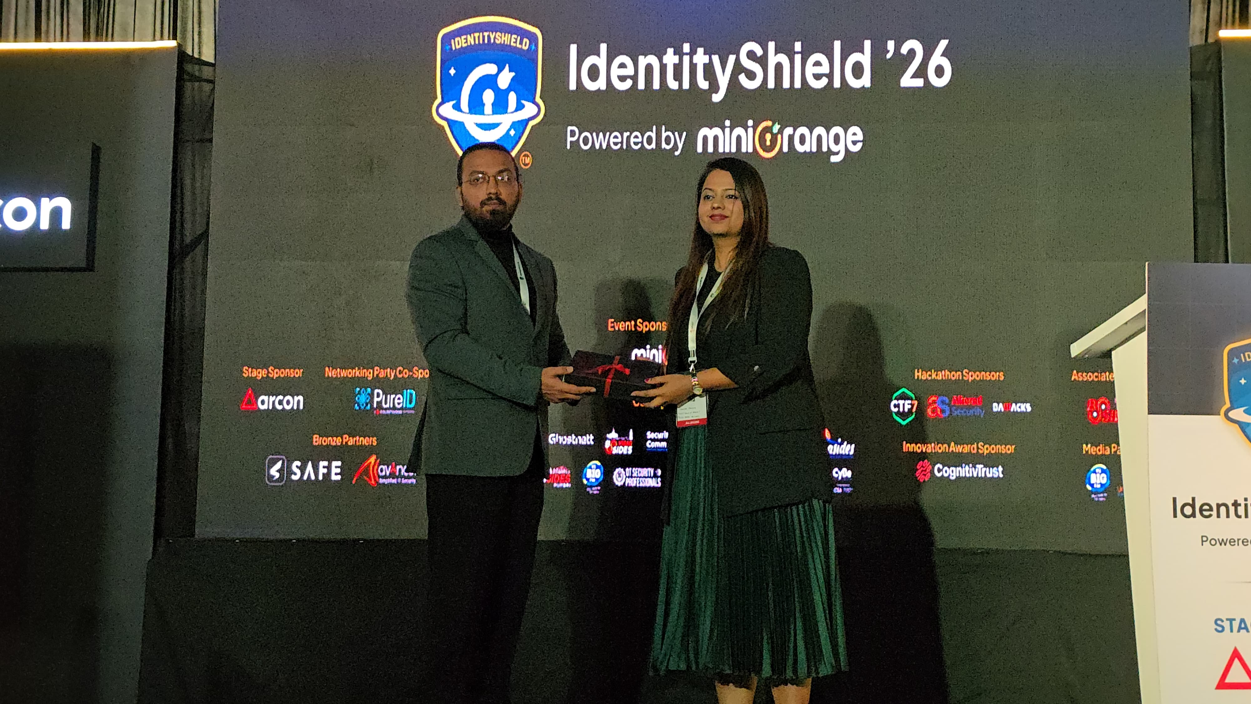 Shivani Tikadia being recognised on the IdentityShield '26 main stage